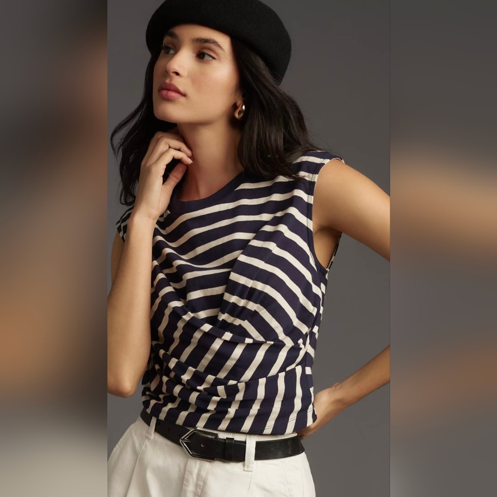 Navy and White Striped Crop Top